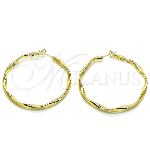 Oro Laminado Large Hoop, Gold Filled Style Twist Design, Polished, Golden Finish, 02.93.0002.50