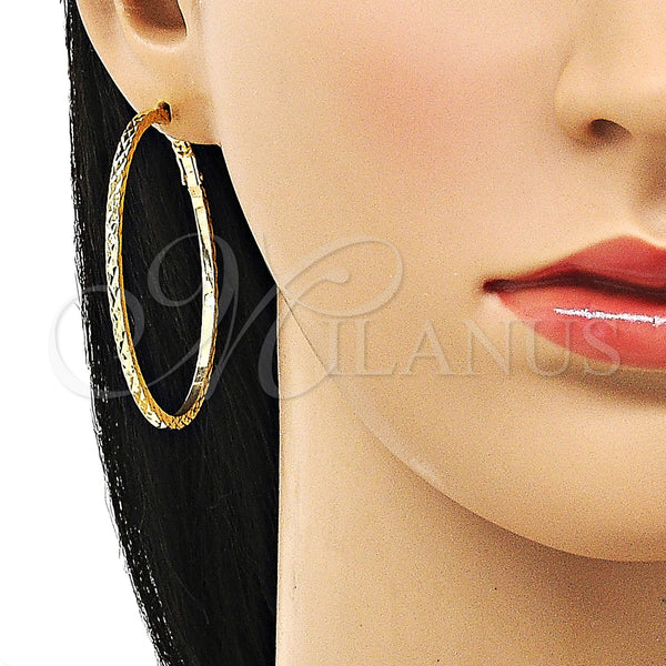Gold Filled Hoop Earrings — Large Hoop Diamond Cutting 02.93. — alternate product view — SKU 153356 | Oro Laminado aretes de aro — Large Hoop Diamond Cutting 02.93. — SKU 153356