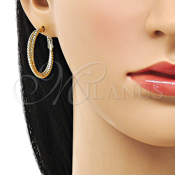 Gold Filled Hoop Earrings — Medium Hoop Twist Design Diamond Cutting 02.93. — alternate product view — SKU 153359 | Oro Laminado aretes de aro — Medium Hoop Twist diseño Diamond Cutting 02.93. — SKU 153359