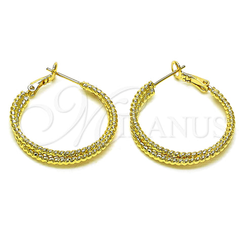 Oro Laminado Medium Hoop, Gold Filled Style Twist Design, Diamond Cutting Finish, Golden Finish, 02.93.0005.30