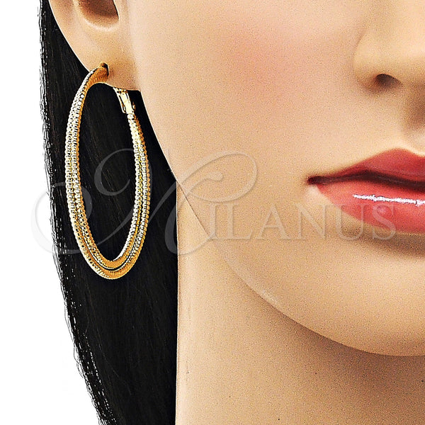 Gold Filled Hoop Earrings — Large Hoop Twist Design Diamond Cutting 02.93. — alternate product view — SKU 153360 | Oro Laminado aretes de aro — Large Hoop Twist diseño Diamond Cutting 02.93. — SKU 153360