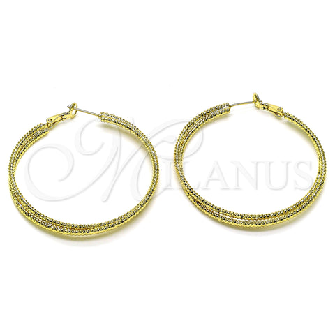 Oro Laminado Large Hoop, Gold Filled Style Twist Design, Diamond Cutting Finish, Golden Finish, 02.93.0005.50