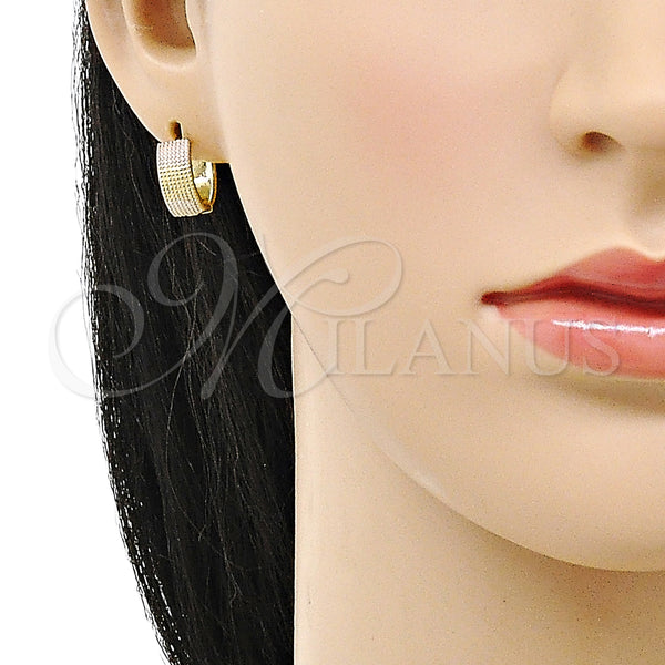 Gold Filled Hoop Earrings — Huggie Hoop Diamond Cutting Tricolor 02. — alternate product view — SKU 153383 | Oro Laminado aretes de aro — Huggie Hoop Diamond Cutting Tricolor 02. — SKU 153383