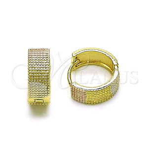 Gold Filled Hoop Earrings — Huggie Hoop Diamond Cutting Tricolor 02. — main product view — SKU 153383 | Oro Laminado aretes de aro — Huggie Hoop Diamond Cutting Tricolor 02. — SKU 153383