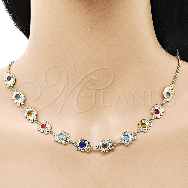Gold Filled Necklace — Fancy Necklace Elephant and Miami Cuban Design with — alternate product view — SKU 153384 | Oro Laminado collar — elegante Necklace Elephant and Miami Cuban diseño with — SKU 153384