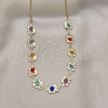 Oro Laminado Fancy Necklace, Gold Filled Style Elephant and Miami Cuban Design, with Multicolor Crystal, Polished, Golden Finish, 04.213.0300.18 (02 MM Thickness, 18 Inches Length)