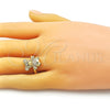 Oro Laminado Multi Stone Ring, Gold Filled Style Teddy Bear Design, with White and Black Micro Pave, Polished, Golden Finish, 01.341.0112
