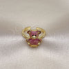 Oro Laminado Multi Stone Ring, Gold Filled Style Teddy Bear Design, with Ruby and Black Micro Pave, Polished, Golden Finish, 01.341.0112.2 (One size fits all)