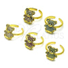 Oro Laminado Multi Stone Ring, Gold Filled Style Teddy Bear Design, with Ruby and Black Micro Pave, Polished, Golden Finish, 01.341.0112.2 (One size fits all)