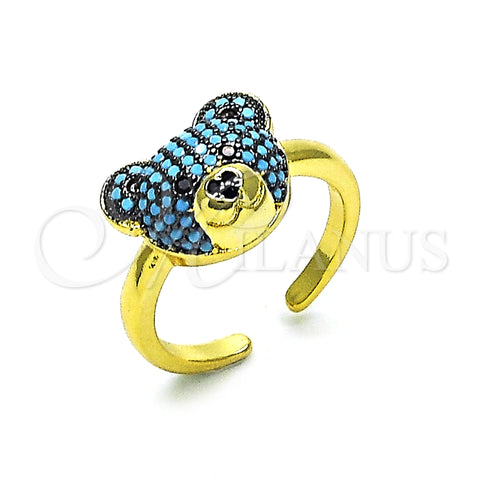 Oro Laminado Multi Stone Ring, Gold Filled Style Teddy Bear and Solitaire Design, with Turquoise and Black Micro Pave, Polished, Two Tone, 01.341.0102.1 (One size fits all)