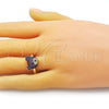 Oro Laminado Multi Stone Ring, Gold Filled Style Teddy Bear and Solitaire Design, with Ruby and Black Micro Pave, Polished, Two Tone, 01.341.0102.2 (One size fits all)