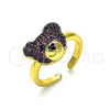 Oro Laminado Multi Stone Ring, Gold Filled Style Teddy Bear and Solitaire Design, with Ruby and Black Micro Pave, Polished, Two Tone, 01.341.0102.2 (One size fits all)