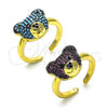 Oro Laminado Multi Stone Ring, Gold Filled Style Teddy Bear and Solitaire Design, with Ruby and Black Micro Pave, Polished, Two Tone, 01.341.0102.2 (One size fits all)