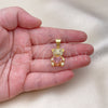 Oro Laminado Fancy Pendant, Gold Filled Style Teddy Bear and Heart Design, with Pink Cubic Zirconia and White Micro Pave, Polished, Golden Finish, 05.342.0165.1