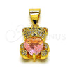 Oro Laminado Fancy Pendant, Gold Filled Style Teddy Bear and Heart Design, with Pink Cubic Zirconia and White Micro Pave, Polished, Golden Finish, 05.342.0165.1