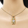 Oro Laminado Fancy Pendant, Gold Filled Style Teddy Bear and Heart Design, with White Cubic Zirconia and White Micro Pave, Polished, Golden Finish, 05.342.0166