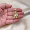 Oro Laminado Fancy Pendant, Gold Filled Style Teddy Bear and Heart Design, with White Cubic Zirconia and White Micro Pave, Polished, Golden Finish, 05.342.0166