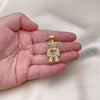 Oro Laminado Fancy Pendant, Gold Filled Style Teddy Bear and Heart Design, with Pink Cubic Zirconia and White Micro Pave, Polished, Golden Finish, 05.342.0166.1