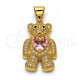 Oro Laminado Fancy Pendant, Gold Filled Style Teddy Bear and Heart Design, with Pink Cubic Zirconia and White Micro Pave, Polished, Golden Finish, 05.342.0166.1