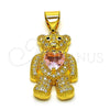 Oro Laminado Fancy Pendant, Gold Filled Style Teddy Bear and Heart Design, with Pink Cubic Zirconia and White Micro Pave, Polished, Golden Finish, 05.342.0166.1