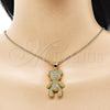 Oro Laminado Fancy Pendant, Gold Filled Style Teddy Bear and Bow Design, with White Micro Pave, Polished, Golden Finish, 05.342.0169