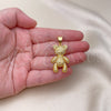 Oro Laminado Fancy Pendant, Gold Filled Style Teddy Bear and Bow Design, with White Micro Pave, Polished, Golden Finish, 05.342.0169