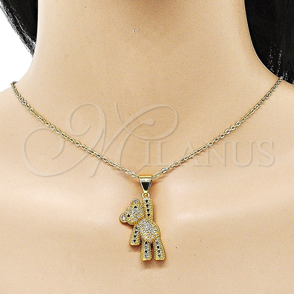 Gold Filled Pendant — Fancy Pendant Teddy Bear Design with White and — alternate product view — SKU 153407 | Oro Laminado dije — elegante Pendant Teddy Bear diseño with blanco and — SKU 153407
