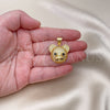 Oro Laminado Fancy Pendant, Gold Filled Style Teddy Bear Design, with White Micro Pave and Black Cubic Zirconia, Polished, Golden Finish, 05.342.0172