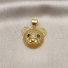 Oro Laminado Fancy Pendant, Gold Filled Style Teddy Bear Design, with White Micro Pave and Black Cubic Zirconia, Polished, Golden Finish, 05.342.0172