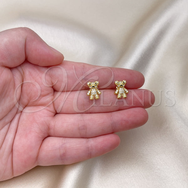 Gold Filled Ring — Stud Earring Teddy Bear Design with White and — alternate product view — SKU 153412 | Oro Laminado anillo — Stud Earring Teddy Bear diseño with blanco and — SKU 153412