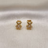 Oro Laminado Stud Earring, Gold Filled Style Teddy Bear Design, with White and Black Micro Pave, Polished, Golden Finish, 02.342.0267