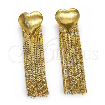 Oro Laminado Long Earring, Gold Filled Style Heart Design, Polished, Golden Finish, 02.341.0150