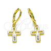 Oro Laminado Dangle Earring, Gold Filled Style Cross Design, with White Cubic Zirconia, Polished, Golden Finish, 02.213.0541