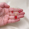 Oro Laminado Earring and Pendant Adult Set, Gold Filled Style with Ruby Cubic Zirconia, Polished, Golden Finish, 10.342.0106.3