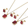 Oro Laminado Earring and Pendant Adult Set, Gold Filled Style with Ruby Cubic Zirconia, Polished, Golden Finish, 10.342.0106.3