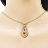 Oro Laminado Fancy Pendant, Gold Filled Style Heart Design, with White Micro Pave and Pink Cubic Zirconia, Polished, Golden Finish, 05.342.0176