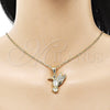 Oro Laminado Fancy Pendant, Gold Filled Style Bird Design, with White Crystal and White Micro Pave, Diamond Cutting Finish, Golden Finish, 05.411.0008