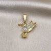 Oro Laminado Fancy Pendant, Gold Filled Style Bird Design, with White Crystal and White Micro Pave, Diamond Cutting Finish, Golden Finish, 05.411.0008