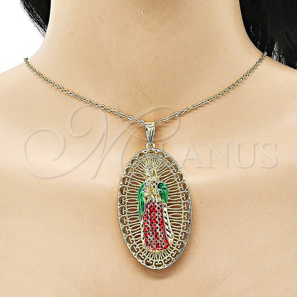 Gold Filled Pendant — Religious Pendant Guadalupe Design Diamond Cutting Tricolor 05. — alternate product view — SKU 153442 | Oro Laminado dije — Religious Pendant Guadalupe diseño Diamond Cutting Tricolor 05. — SKU 153442
