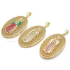 Oro Laminado Religious Pendant, Gold Filled Style Guadalupe Design, Diamond Cutting Finish, Tricolor, 05.411.0009.1