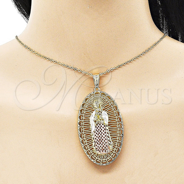 Gold Filled Pendant — Religious Pendant Guadalupe Design Diamond Cutting Tricolor 05. — alternate product view — SKU 153443 | Oro Laminado dije — Religious Pendant Guadalupe diseño Diamond Cutting Tricolor 05. — SKU 153443