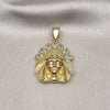 Oro Laminado Religious Pendant, Gold Filled Style Jesus Design, with White Cubic Zirconia, Polished, Golden Finish, 05.411.0016