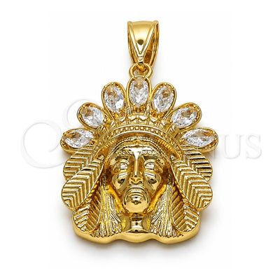 Oro Laminado Religious Pendant, Gold Filled Style Jesus Design, with White Cubic Zirconia, Polished, Golden Finish, 05.411.0016