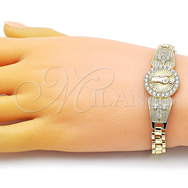 Gold Filled Bracelet — Solid Bracelet San Judas and Cross Design with — alternate product view — SKU 153455 | Oro Laminado brazalete — Solid Bracelet San Judas and cruz diseño with — SKU 153455