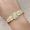 Oro Laminado Solid Bracelet, Gold Filled Style San Judas and Cross Design, with White Cubic Zirconia, Polished, Tricolor, 03.411.0005.08 (08 MM Thickness, 8 Inches Length)