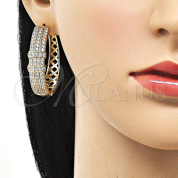 Gold Filled Hoop Earrings — Huggie Hoop with White Cubic Zirconia Polished 02. — alternate product view — SKU 153467 | Oro Laminado aretes de aro — Huggie Hoop with blanco Cubic Zirconia pulido 02. — SKU 153467