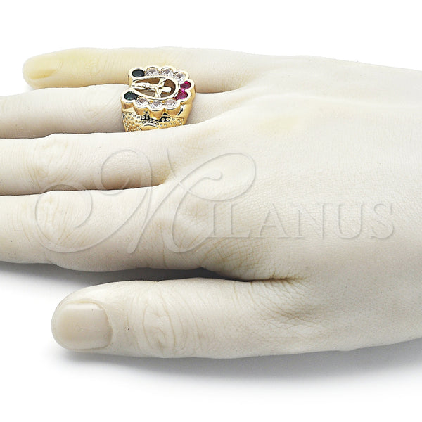 Gold Filled Ring — Mens Ring Crucifix Design with Multicolor Cubic Zirconia — alternate product view — SKU 153475 | Oro Laminado anillo — Mens Ring Crucifix diseño with Multicolor Cubic Zirconia — SKU 153475