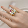 Oro Laminado Mens Ring, Gold Filled Style Eagle Design, with Multicolor Cubic Zirconia, Polished, Golden Finish, 01.210.0157.10 (Size 10)
