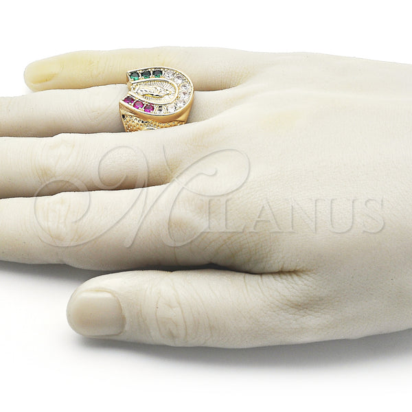Gold Filled Ring — Mens Ring Guadalupe Design with Multicolor Cubic Zirconia — alternate product view — SKU 153478 | Oro Laminado anillo — Mens Ring Guadalupe diseño with Multicolor Cubic Zirconia — SKU 153478