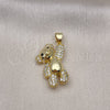 Oro Laminado Fancy Pendant, Gold Filled Style Teddy Bear Design, with White and Black Micro Pave, Polished, Golden Finish, 05.341.0084